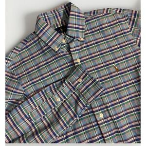 Ralph Lauren Oxford button down dress shirt plaid Mens XS Blue Green Orange